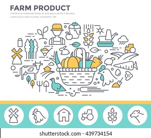 Farm product illustration, organic food concept  vector template, thin line, flat design