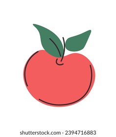 Farm product, isolated apple fruit with leaves. Tasty organic and natural meal. Healthy snack, flavorful addition to salads or starring ingredient in wholesome desserts. Vector in flat style