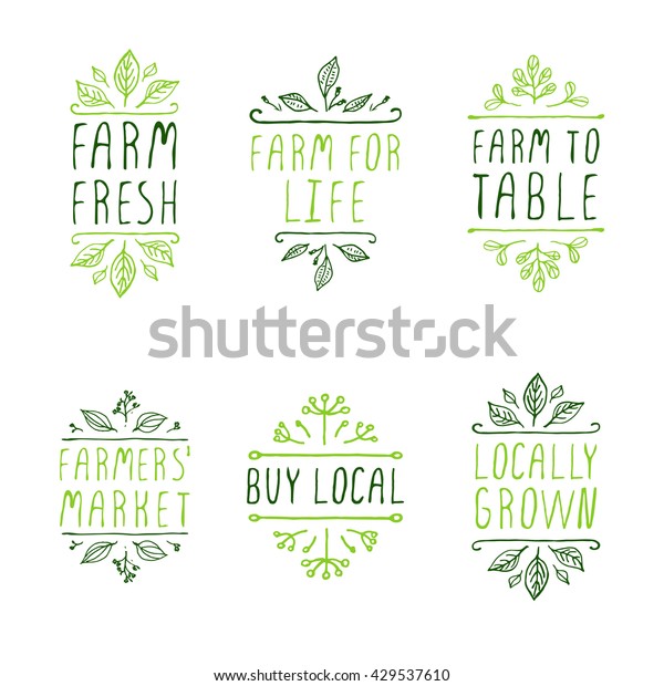 Farm\
product labels. Suitable for ads, signboards, packaging and\
identity and web designs. Locally grown. Farm for life. Farm to\
table. Buy local. Farmers market. Farm\
fresh.
