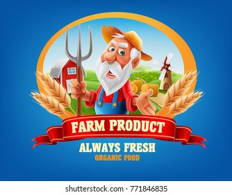 Farm Product Logo With Old Farmer