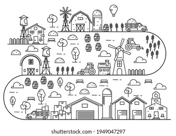 Vector de línea de arte de procesamiento de productos agrícolas