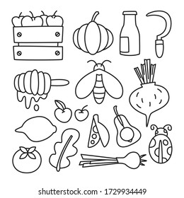 farm product and vector elements hand drawn doodle line theme