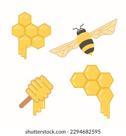 farm, production, honey, set, bee hive, honeycomb, wasp, bee, honey stick
