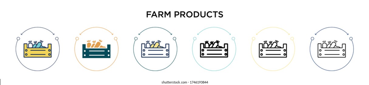 Farm products icon in filled, thin line, outline and stroke style. Vector illustration of two colored and black farm products vector icons designs can be used for mobile, ui, web