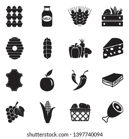 Farm Products Icons. Black Flat Design. Vector Illustration.