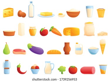 Farm products icons set. Cartoon set of farm products vector icons for web design