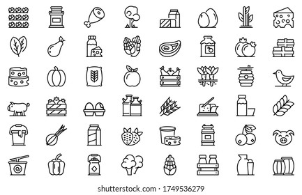 Farm products icons set. Outline set of farm products vector icons for web design isolated on white background