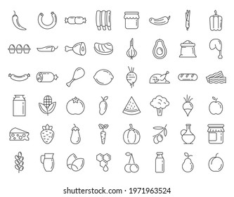 Farm products icons set. Outline set of farm products vector icons for web design isolated on white background