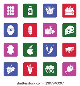 Farm Products Icons. White Flat Design In Square. Vector Illustration.