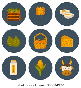 Farm products: vegetables, fruits, eggs, milk, meat. Organic fresh natural eco food. Health and ecology care. Organic shop, market, store concept