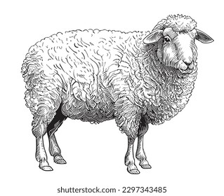 Farm ram sheep hand drawn sketch illustration