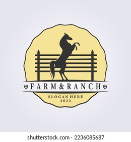 farm, ranch logo, horse logo vector illustration design graphic , unicorn icon in sunset, vintage farm and ranch logo