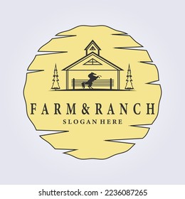 farm, ranch logo, horse logo vector illustration design graphic , unicorn icon in barn sunset, vintage farm and ranch logo