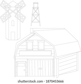 
Bauernhof, Ranch mit Mühle und Haus 