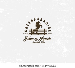 Farm ranch with paddock logo horse logo design graphic vector image