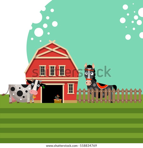 Farm Red Barn Fence Animals Concept Stock Vector Royalty Free