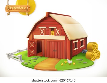 Farm. Red Garden Shed, 3d Vector Icon