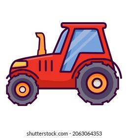 Farm red tractor.Isolated on white background.Rural transport.Line art cartoon vector illustration.