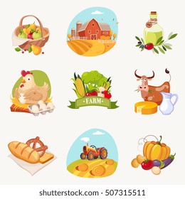 Farm Related Objects Set Of Bright Stickers