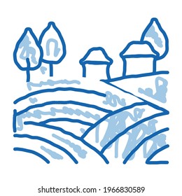 farm road sketch icon vector. Hand drawn blue doodle line art farm road sign. isolated symbol illustration