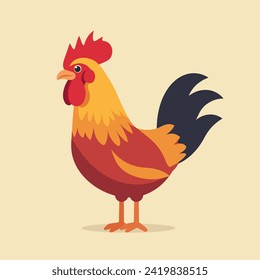 Farm rooster or chicken sketch hand drawn illustration, cartoon flat style