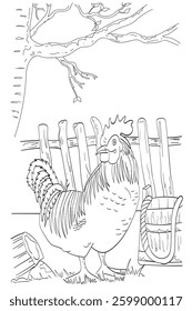 farm rooster to paint,drawing illustration