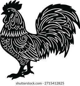 Ilustración vectorial de silueta de pie de gallo de granja para logotipos de aves de corral y símbolos de alarma matutina de agricultura.