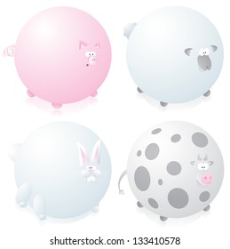 Farm round animals set