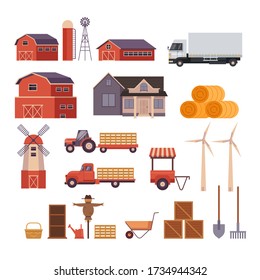 Farm rural countryside isolated set. Vector flat graphic design cartoon illustration