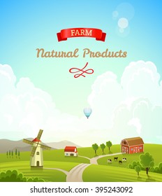 Farm rural landscape background. Concept of fresh, natural products