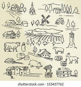 farm, rural landscape - sketches