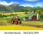 Farm rural landscape, vector background