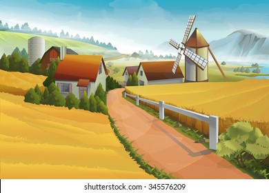 Farm rural landscape vector background