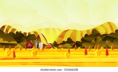 Farm, rural landscape vector background