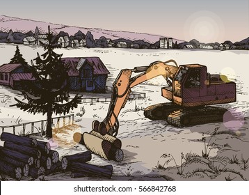 Farm rural landscape, vector background in graphical style for your application , project