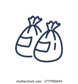 Farm sacks thin line icon. Grain, crop, seed, bag isolated outline sign. Farming, agriculture, harvest concept. Vector illustration symbol element for web design and apps