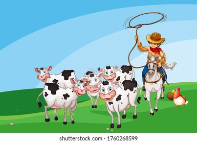 Farm scene with animal farm cartoon style illustration