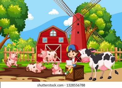 Farm scene with animals 