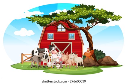 Farm scene with animals illustration