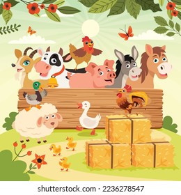 Escena De Granja Con Animales De Caricatura