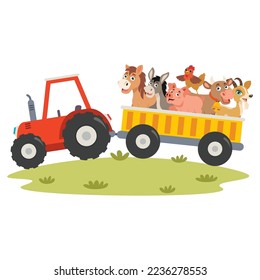 Farm Scene With Cartoon Animals