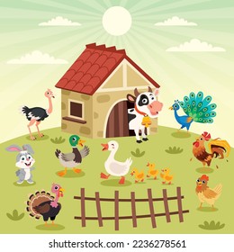 Farm Scene With Cartoon Animals