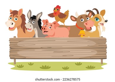 Farm Scene With Cartoon Animals