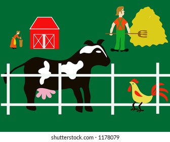 Farm scene design elements, illustration.