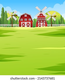 Farm scene landscape with barn illustration