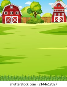 Farm scene landscape with barn illustration