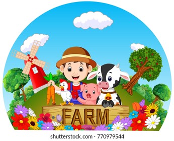Farm scenes with many animals and farmers