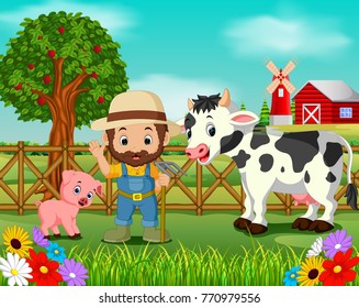 Farm scenes with many animals and farmers