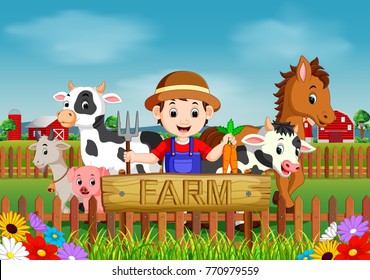 Farm scenes with many animals and farmers