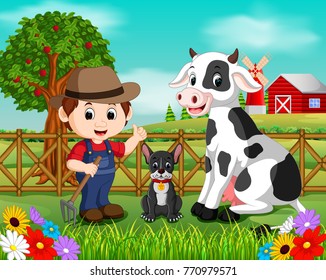 Farm scenes with many animals and farmers